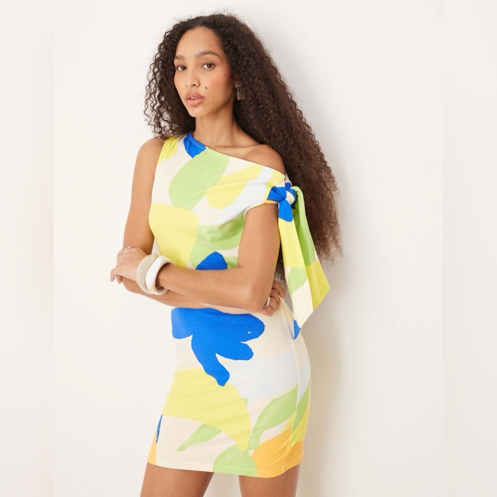 ASOS Blue and Yellow One-Shoulder Dress NWT